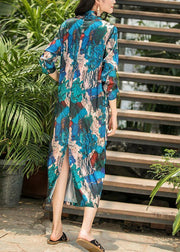French blue print clothes v neck pockets summer Dress - SooLinen