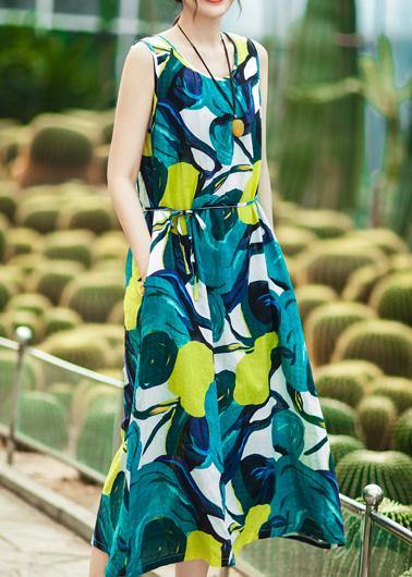French blue print cotton clothes Women stylish Fabrics sleeveless A Line summer Dress - SooLinen