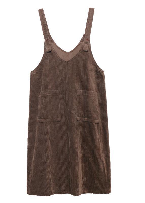 French chocolate big pockets cotton clothes For Women sleeveless Maxi spring Dress - SooLinen