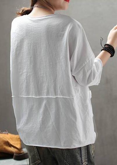 French cotton Embroidery Letter top silhouette 2019 white Summer Drop Shoulder Sleeve T-Shirt - SooLinen