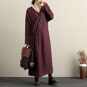 Lange Hemden aus französischer Baumwolle Pakistani V-Ausschnitt mit langen Ärmeln Dunkelrotes Damenkleid