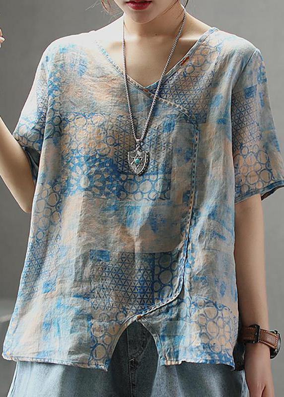 French cotton Tunic stylish Light And Loose Printed Cotton Linen T-Shirt - SooLinen
