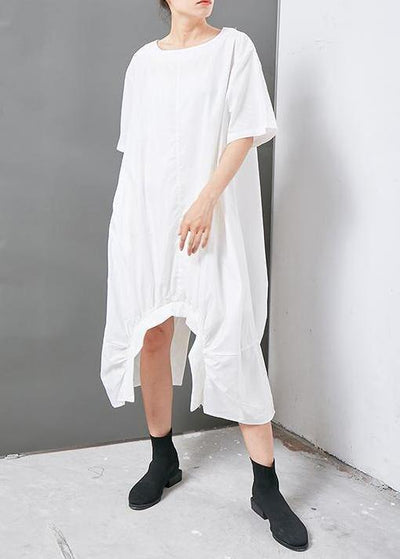 French cotton clothes fine Irregular Solid Cotton Short Sleeve Dress - SooLinen