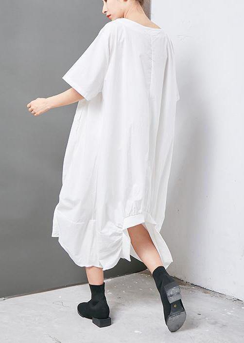 French cotton clothes fine Irregular Solid Cotton Short Sleeve Dress - SooLinen