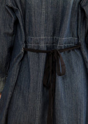 Französische Baumwollkleider Casual V-Ausschnitt Denim Blue Women Casual Dress