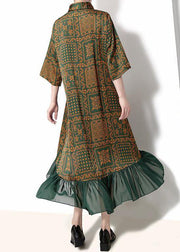 French cotton quilting clothes Drops Design Vintage Plaid Print Chiffon Ruffles Dress - SooLinen