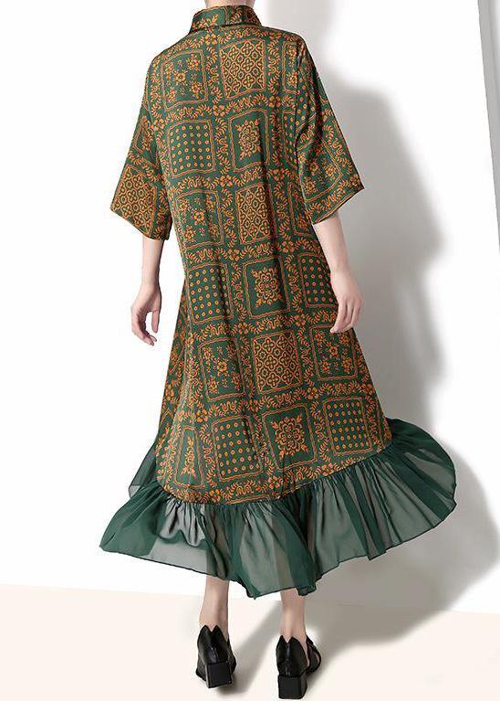 French cotton quilting clothes Drops Design Vintage Plaid Print Chiffon Ruffles Dress - SooLinen