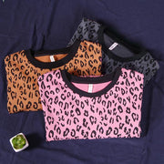 French dark gray Leopard tops women blouses o neck loose blouses - SooLinen