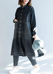 French denim black Fashion Long coats Work Outfits side open fall women coats - SooLinen
