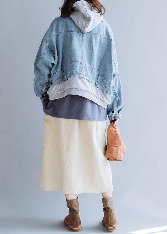 French denim blue Fashion coats women Work hooded fall short coat - SooLinen