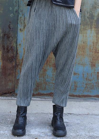 French elastic waist pants oversize gray pattern  Jeans - SooLinen