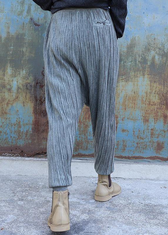 French elastic waist pants oversize gray pattern  Jeans - SooLinen