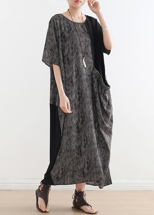 French gray chiffon Robes o neck patchwork Dresses - SooLinen