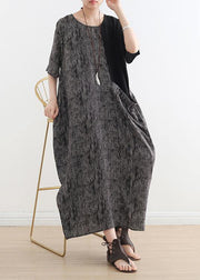 French gray chiffon Robes o neck patchwork Dresses - SooLinen