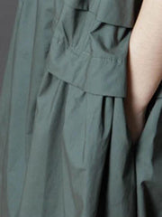 French green Cotton Tunics o neck pockets Dresses - SooLinen