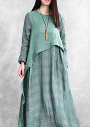 French green Robes o neck asymmetric Kaftan summer Dresses - SooLinen