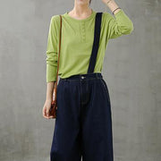 French green blouses for women o neck long sleeve short fall blouse - SooLinen