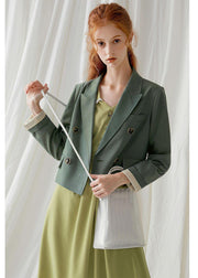 French green cotton crane double breast Dresses fall blouses coat - SooLinen