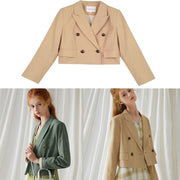 French green cotton crane double breast Dresses fall blouses coat - SooLinen