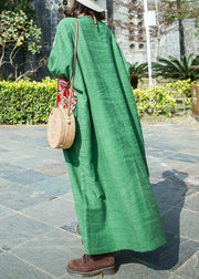 French green cotton linen clothes o neck patchwork Maxi summer Dresses - SooLinen