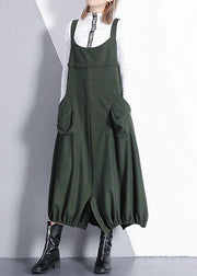 French green cotton tunics for women sleeveless Maxi fall Dresses - SooLinen
