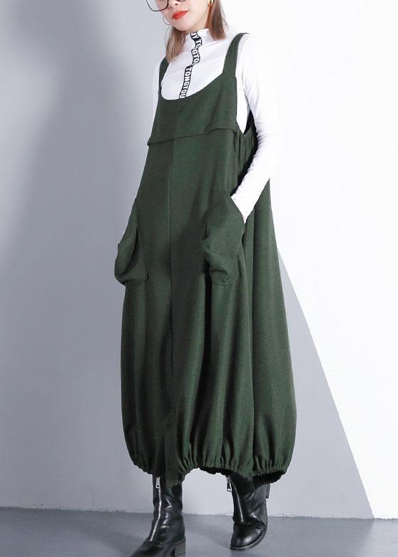 French green cotton tunics for women sleeveless Maxi fall Dresses - SooLinen