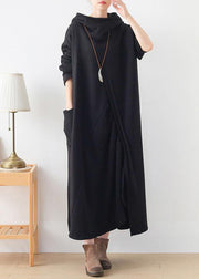 French hooded asymmetric Tunic Catwalk black Kaftan Dresses - SooLinen
