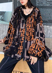 French hooded pockets Fine coat for woman orange Letter coat - SooLinen