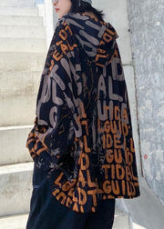 French hooded pockets Fine coat for woman orange Letter coat - SooLinen
