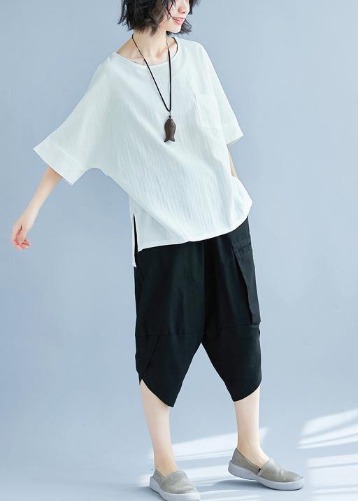 French hooded side open cotton linen clothes fine Inspiration white loose blouse Summer - SooLinen