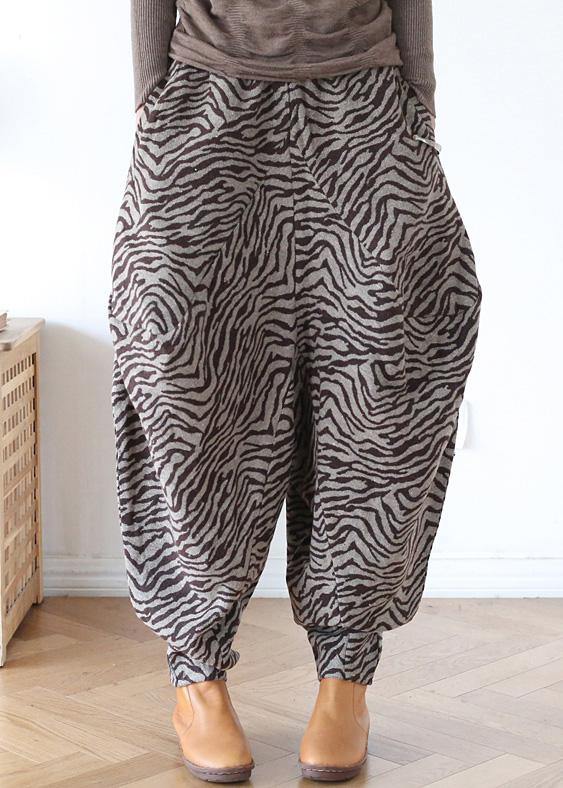 French khaki Jacquard trendy plus size wide leg pants Tutorials trousers - SooLinen