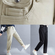 French khaki trousers trendy plus size spring pockets pattern shorts - SooLinen