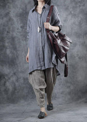 French lapel Batwing Sleeve linen tunic pattern Sewing gray blouse - SooLinen