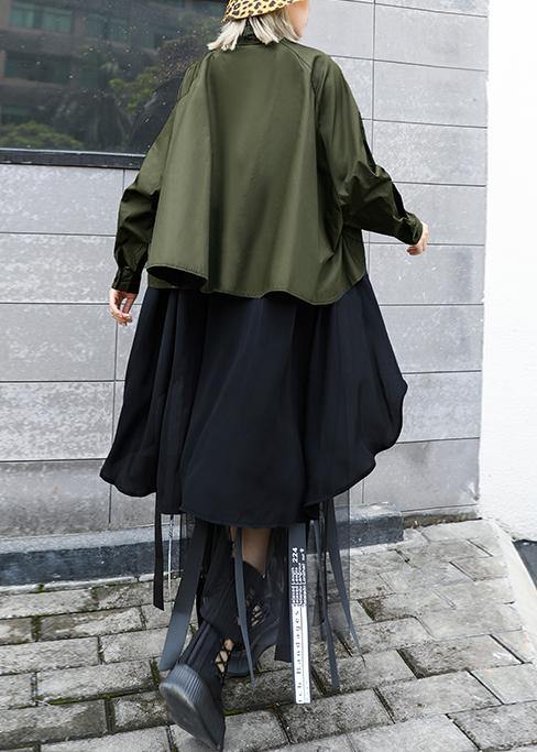 French lapel asymmetric tunics for women Neckline army green Dresses - SooLinen