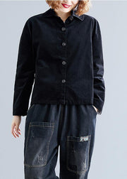 French lapel collar cotton clothes Fabrics black shirts fall - SooLinen