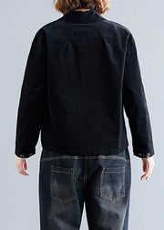 French lapel collar cotton clothes Fabrics black shirts fall - SooLinen