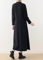 Baumwollkleid mit französischem Revers und Taillenbund Taillierte Hemden schwarz Kariertes Baumwollkleid Frühling