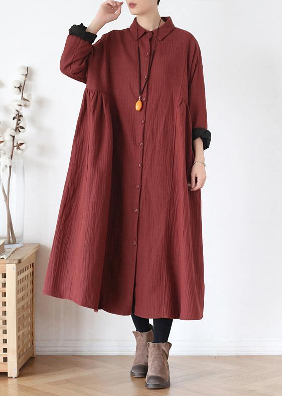 French lapel Cinched fine trench coat red Plus Size Clothing outwear - SooLinen