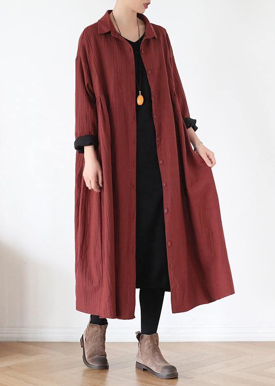 French lapel Cinched fine trench coat red Plus Size Clothing outwear - SooLinen