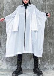 French lapel zippered Fashion crane coats white Midi women coats - SooLinen