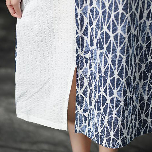 Kleiderschränke aus französischem Leinen Mode-Leinen-Blau mit Rundhalsausschnitt, lockeres Pendlerkleid