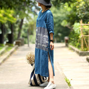 French linen dress plus size Long Sleeve Casual Slit Pullover Dress