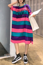 Französische mehrfarbige Baumwoll-Steppkleider plus Größe Sommerkleid mit offenem Shift-Ausschnitt und seitlichem Ausschnitt