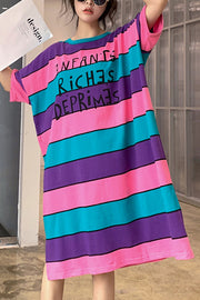 Französische mehrfarbige Baumwoll-Steppkleider plus Größe Sommerkleid mit offenem Shift-Ausschnitt und seitlichem Ausschnitt
