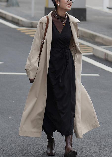 French nude Plus Size crane coats Fashion Ideas Notched pockets coats - SooLinen