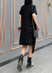 French o neck asymmetric Cotton 0Wardrobes black Dresses - SooLinen