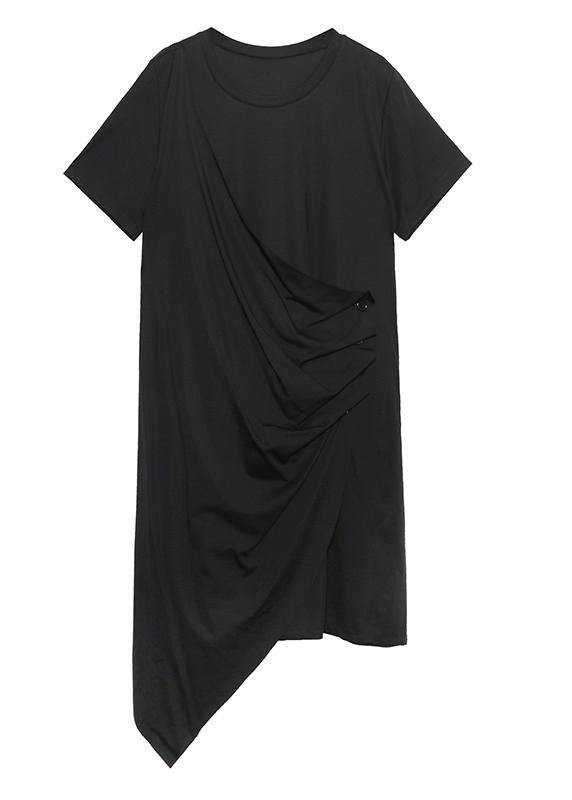 French o neck asymmetric Cotton 0Wardrobes black Dresses - SooLinen