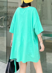 French o neck asymmetric cotton blouses for women green daisy blouses - SooLinen