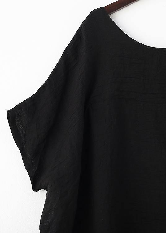 French o neck asymmetric cotton summer dress Sewing black Dresses - SooLinen