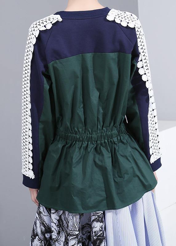 French o neck cotton patchwork tops women blouses Fashion Ideas blue blouses - SooLinen